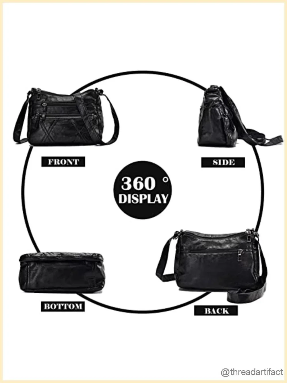 Small Crossbody Bag with Multiple Pockets Washed PU Leather Lightweight
